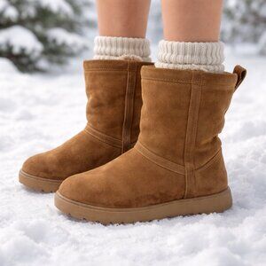 UGG Womens Sz 10 Brown Suede Mid Calf Arctic Grip Winter Vibram Sole Boots